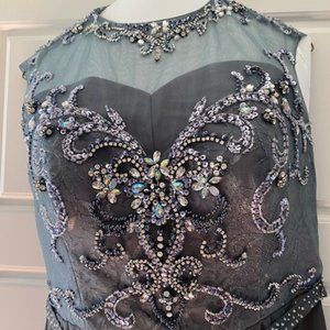 Fabuluxe Couture Large Sheer Mesh Hand Beaded Formal Prom Wedding Dress Gown